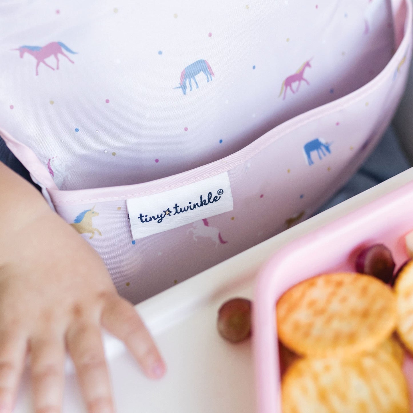 Tiny Twinkle Mess-Proof Baby Bibs for Eating | Waterproof, Wipeable Toddler Bibs with Catch-All Pocket | Feeding Bibs for Girls & Boys(3 Pack,Unicorn)