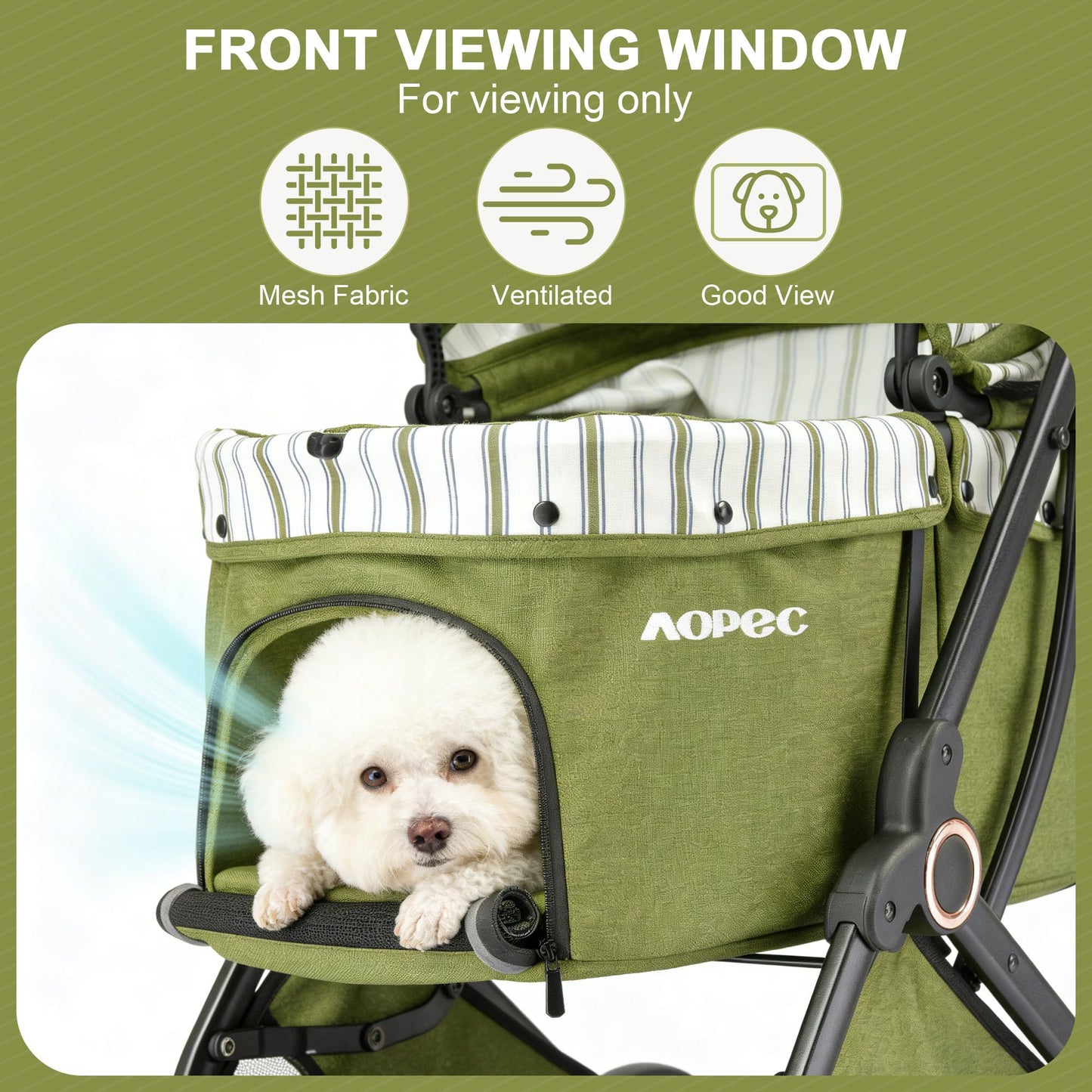AOPEC Pet Stroller for Small Dogs & Cats – Easy One-Hand Fold, Supports Up to 35 lbs – Green