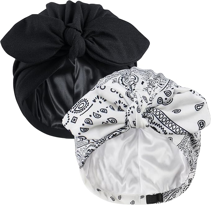 Ababalaya Satin Lined Beanies for Women Chemo Headwear Silky Lined Cotton Sleeping Cap
