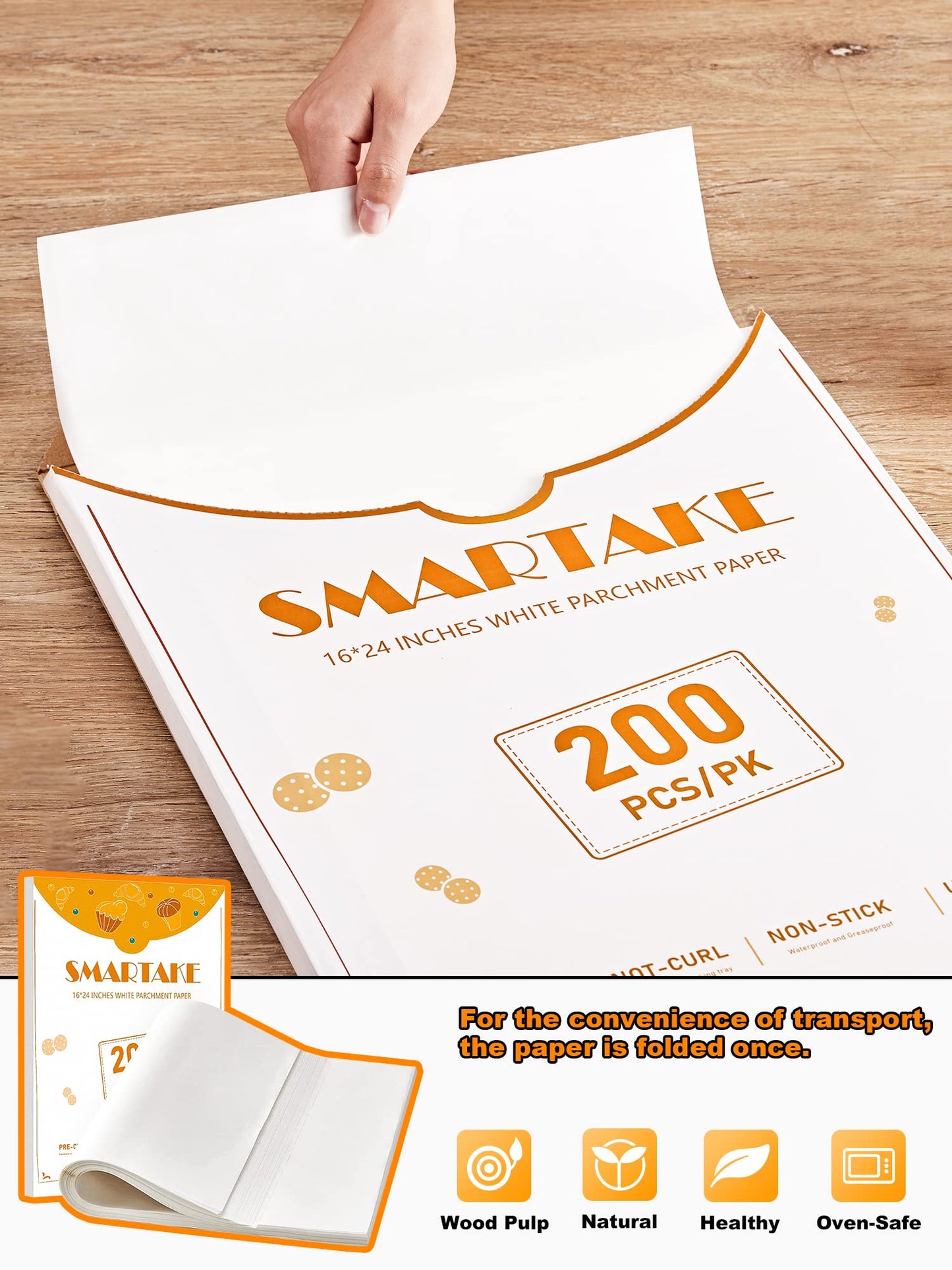 SMARTAKE 200 Pcs Parchment Paper Baking Sheets, 16x24 Inches Non-Stick Precut Baking Parchment, Suitable for Baking Grilling Air Fryer Steaming Bread Cup Cake Cookie and More (White)