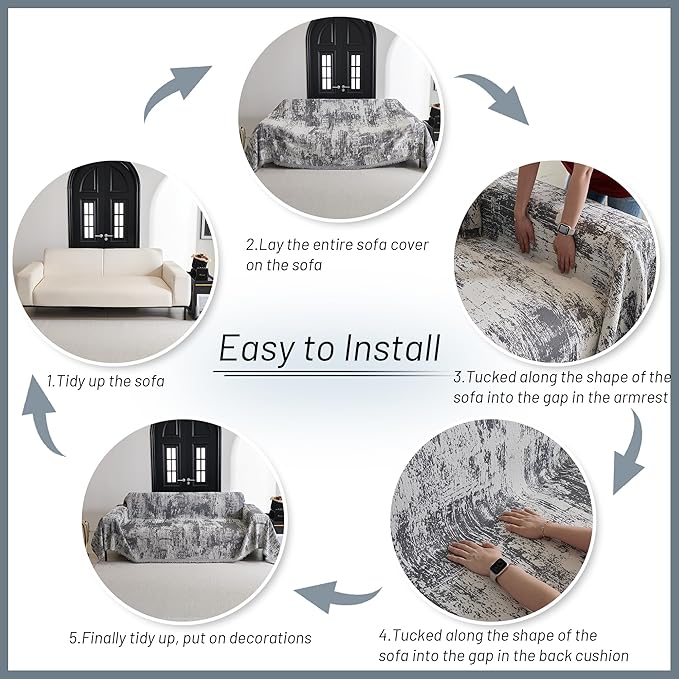 MYSKY HOME Couch Cover for Sectional Sofa Set Abstract Geometric Furniture Sofa Cover Washable for Dog Cat Pet Couch Cover 3 Seat Sofa Chenille Couch Protector Multi Use Couch Cover Blanket, 91" X150"