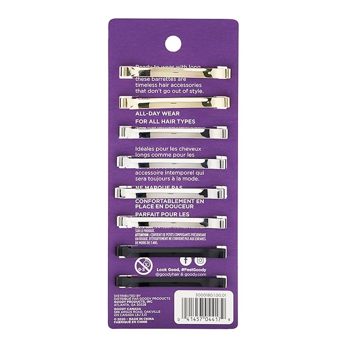 Goody Hair Barrettes, Patterned Assorted Colors, 8-Count (1941119)