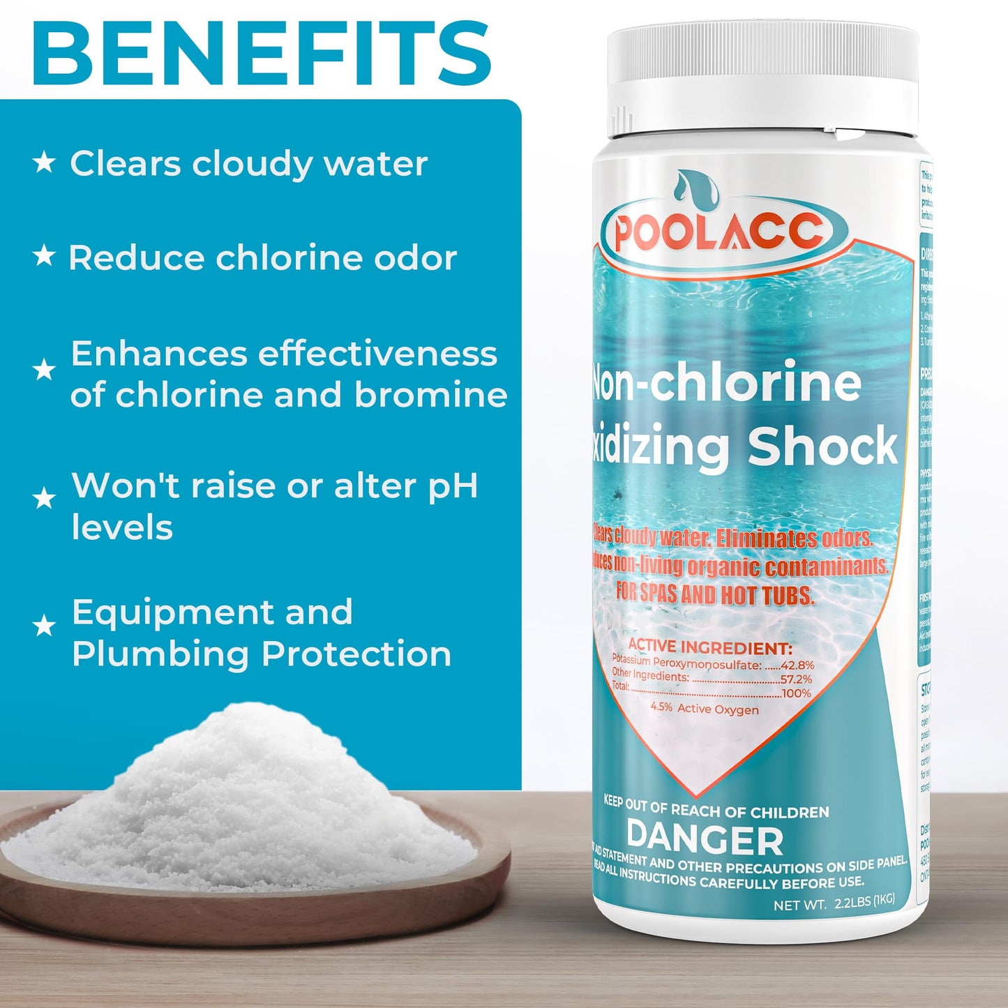 2.2 LB 2 Pack Non-Chlorine Spa Shock Oxidizer Cleaner for Hot Tub, Chlorine-Free Water Care & Enhanced Oxidizing Shock Cleaner for Hot Tubs, Spas and Pools, Quick Dissolving, Fast-Acting