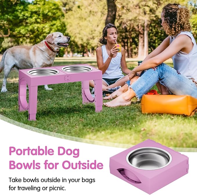 XIAZ Elevated Dog Bowls Large Breed Raised Dogs Bowl Stand Large/Medium Sized Dog Stainless Steel Food Water Bowl Stands 5 Heights Adjustable 9/11/12/14in Pet Feeder Dish Station