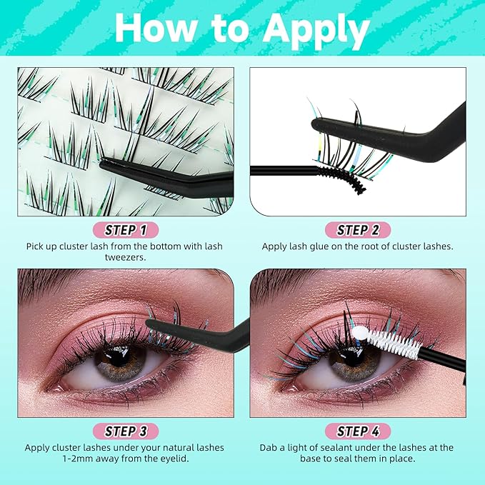 Lash Clusters Kit 126Pcs Eyelash Extensions Kit C Curl Glitter Eyelashes Cluster with Lash Bond and Seal,Lash Remover,Lash Tweezer For False Lashes Cluster Kit At Home(Blue Stars Kit-Double Glitter)