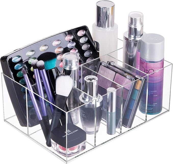 iDesign 5-Section Divided Vanity Organizer for Cosmetic Storage - Clear (Pack of 4)