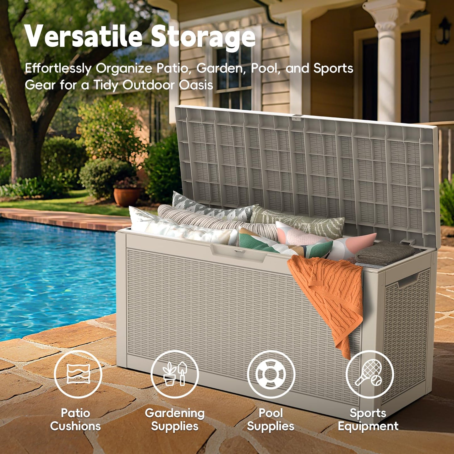LubanNese Outdoor Storage Box, 66 Gallon Deck Box Waterproof, Outdoor Storage Bin for Patio Furniture Cushion, Garden Supply, Weatherproof, Lockable, Grey