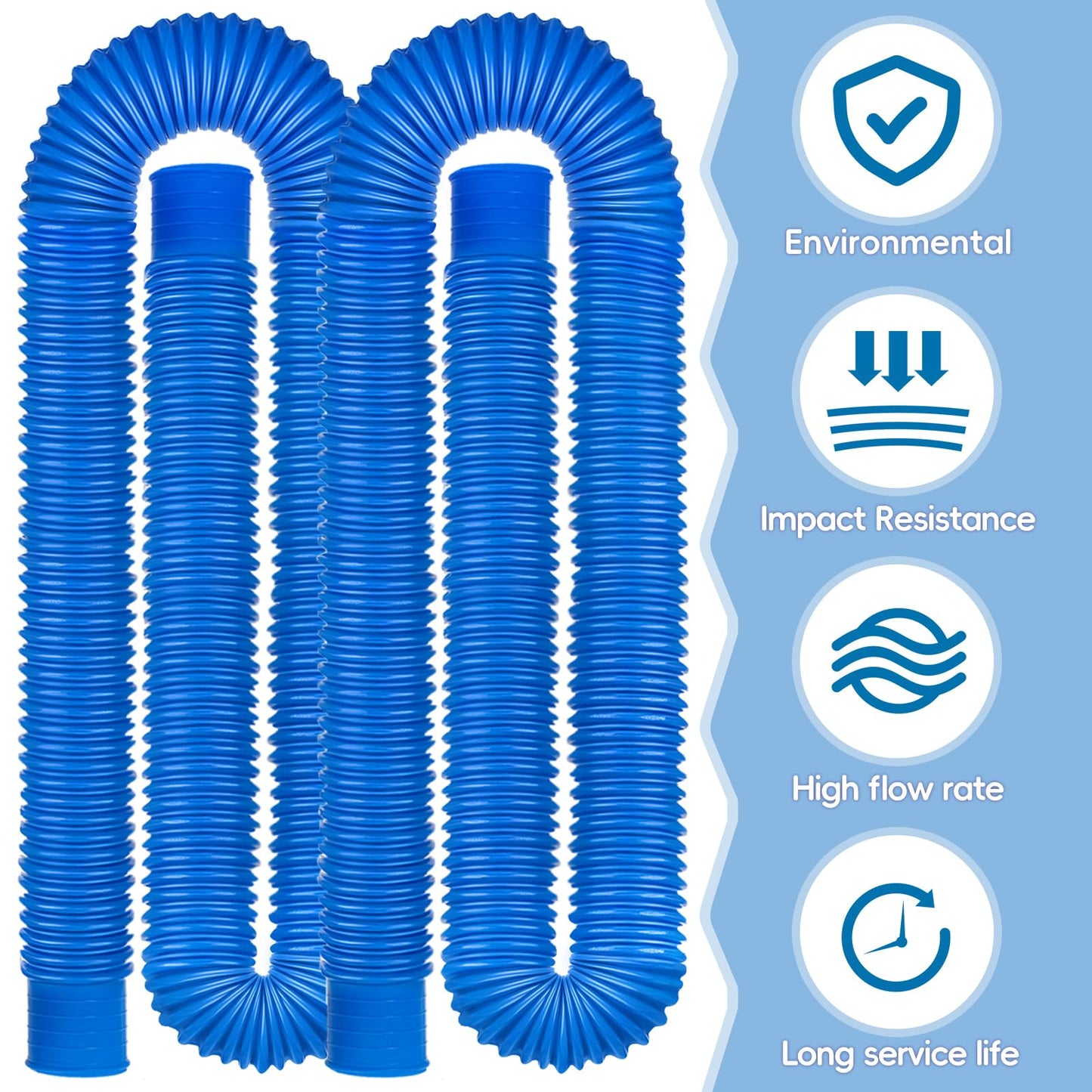Replacement Pool Hoses for Above Ground Pools 1 1/4, 59" Long Filter Pump Hose, 4 Pack Pool Pump Hose with 8 Metal Clamps (Blue)