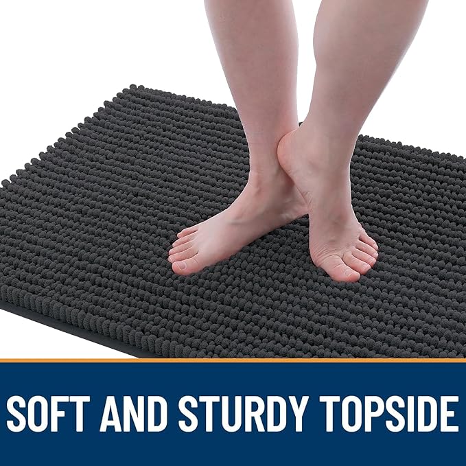 OLANLY Dog Door Mat for Muddy Paws 47x17, Ultra Absorbent Chenille Mud Doormat, Non-Slip Washable and Dirt Trapping Doormat for Indoor Entryway, Quick-Dry Indoor Pet Bed Mats for Dogs, Dark Grey
