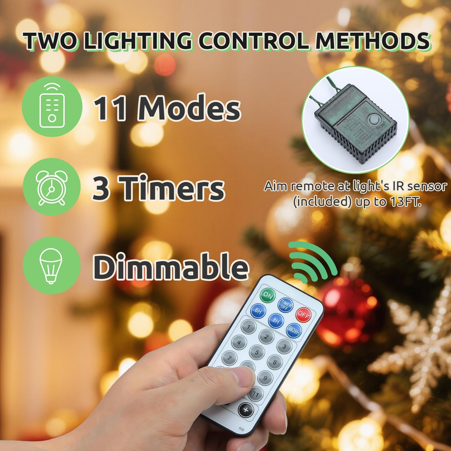 GOOBED Prelit Green Christmas Tree 7.5FT with Remote Control, Pre-Lit Green Artificial Hinged Spruce Christmas Tree with 1450 Tips, 550 LED Lights and 11 Light-Modes for Home, Party Decoration