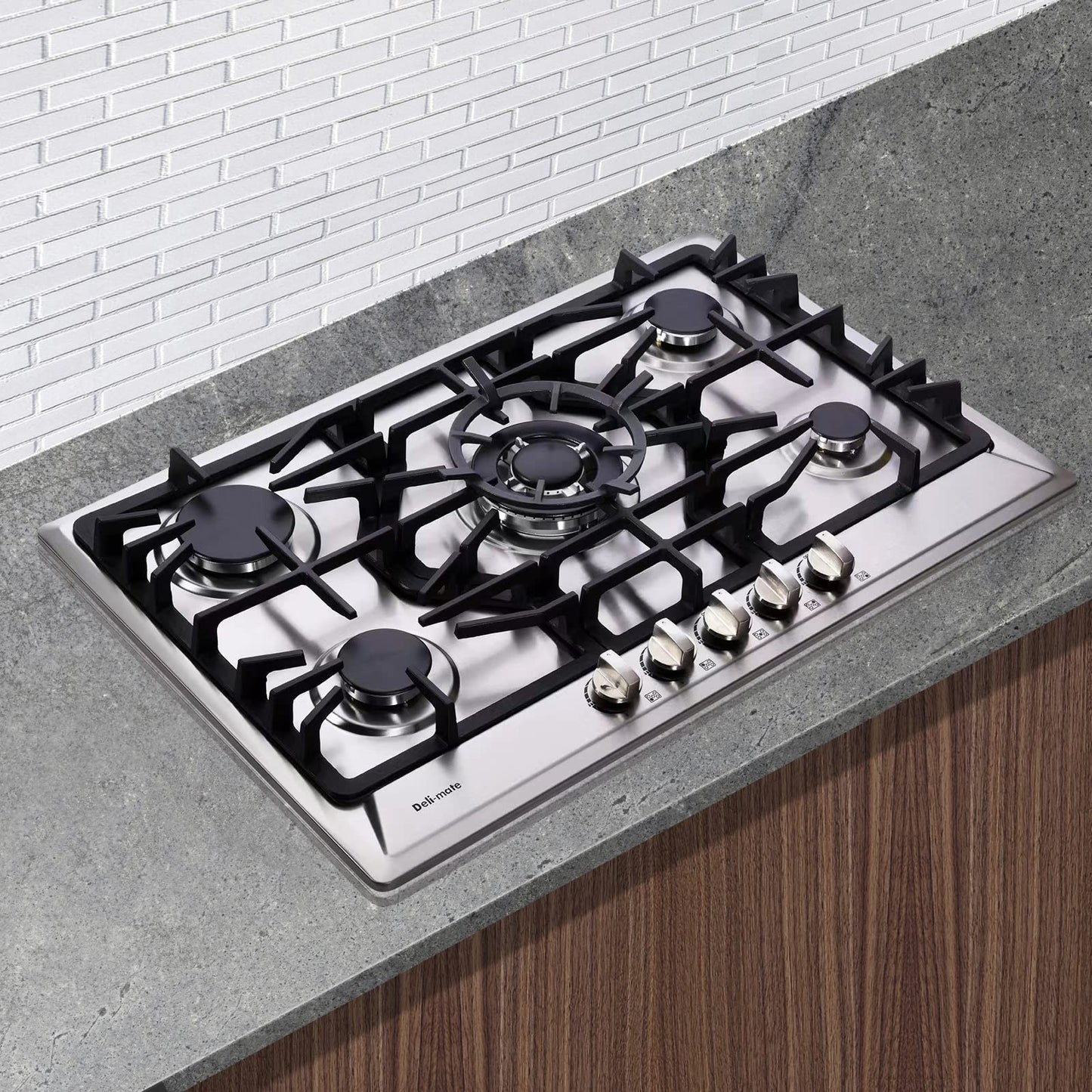 30 Inch Gas Cooktop, Built-in Stainless Steel 5 Burners Gas Stovetop LPG/NG Convertible Gas Stove Top Dual Fuel Gas Hob DM527-SC02