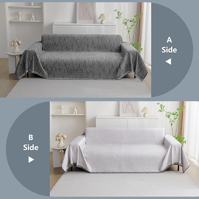 MYSKY HOME Couch Covers for Sofa, Dog Couch Cover Protector, Dark Grey Lines Sofa Covers for Sectional L Shape, Pets Couch Throw Cover Washable Durable Large Couch Cover for Dogs, Cats, 91"X150"