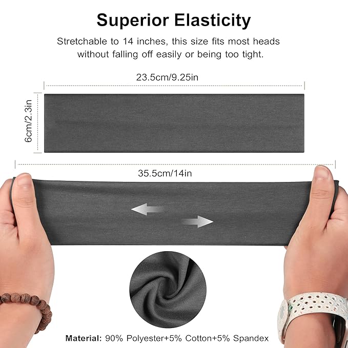 Ztomine Headbands for Women, 8pcs Stretchy Non Slip Soft Cotton Cloth Hair Bands for Sports, Workout, Yoga and Running