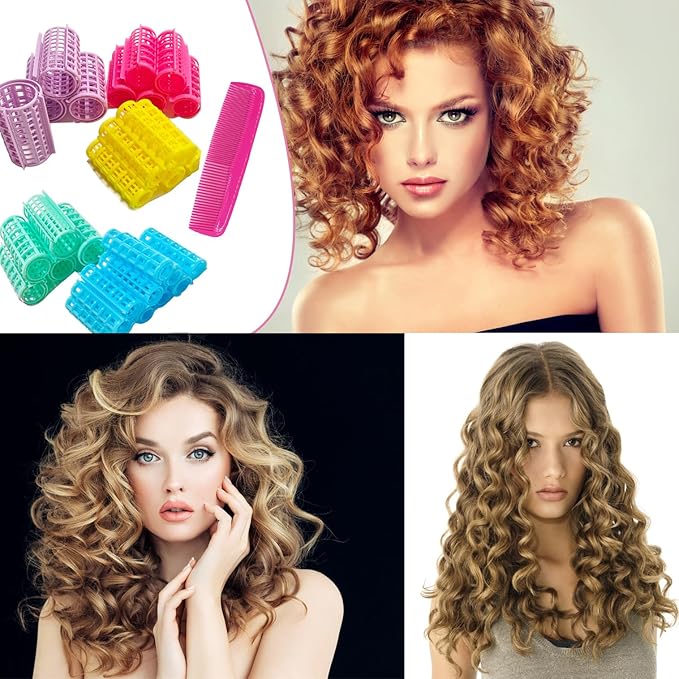 30Pcs Plastic Hair Curlers Set, Snap on Rollers Self Grip Heatless Rollers Hairdressing Curlers No Heat Curlers for Long Medium Short Thin Fine Hair with Mini Comb (5 Sizes) Ã¯Â»Â¿