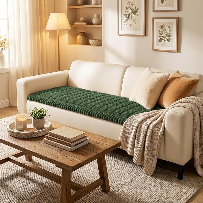Smiry Couch Cover for Dogs Washable, Non Slip Fuzzy Pet Couch Covers for 3 Cushion Sofa Pet Friendly, Thick Soft Sofa Slipcovers Cushion Protector (Dark Green, 27.6" x 27.6")