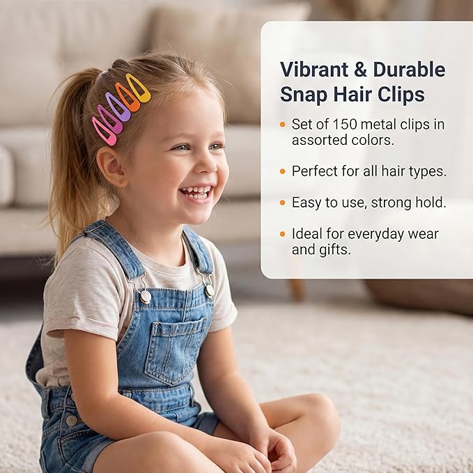 Hair Clips for Girls: 2 inch No Slip Metal Barrettes Snap for Toddlers Kids 150pcs (30 colors)
