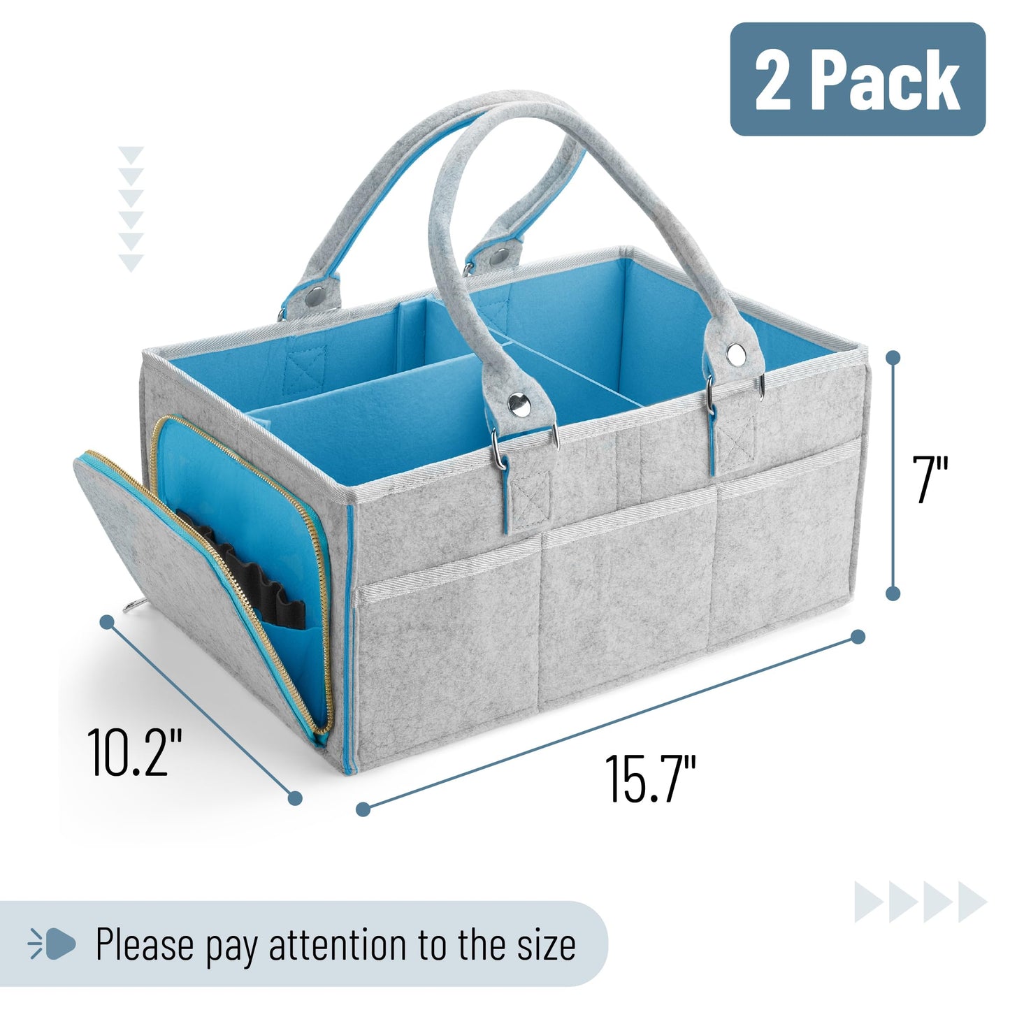 Mr. Pen- Baby Diaper Caddy Organizer, 2 Pack, Blue Inside, Large Baby Caddy Organizer with Handle, Collapsible & Portable