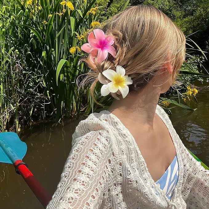 Large Nonslip Flower Hair Claws - 4PCS Strong Hold Clips for Thick Hair, Hawaiian Banana Clips for Thin Hair, Cute Hair Accessories for Women