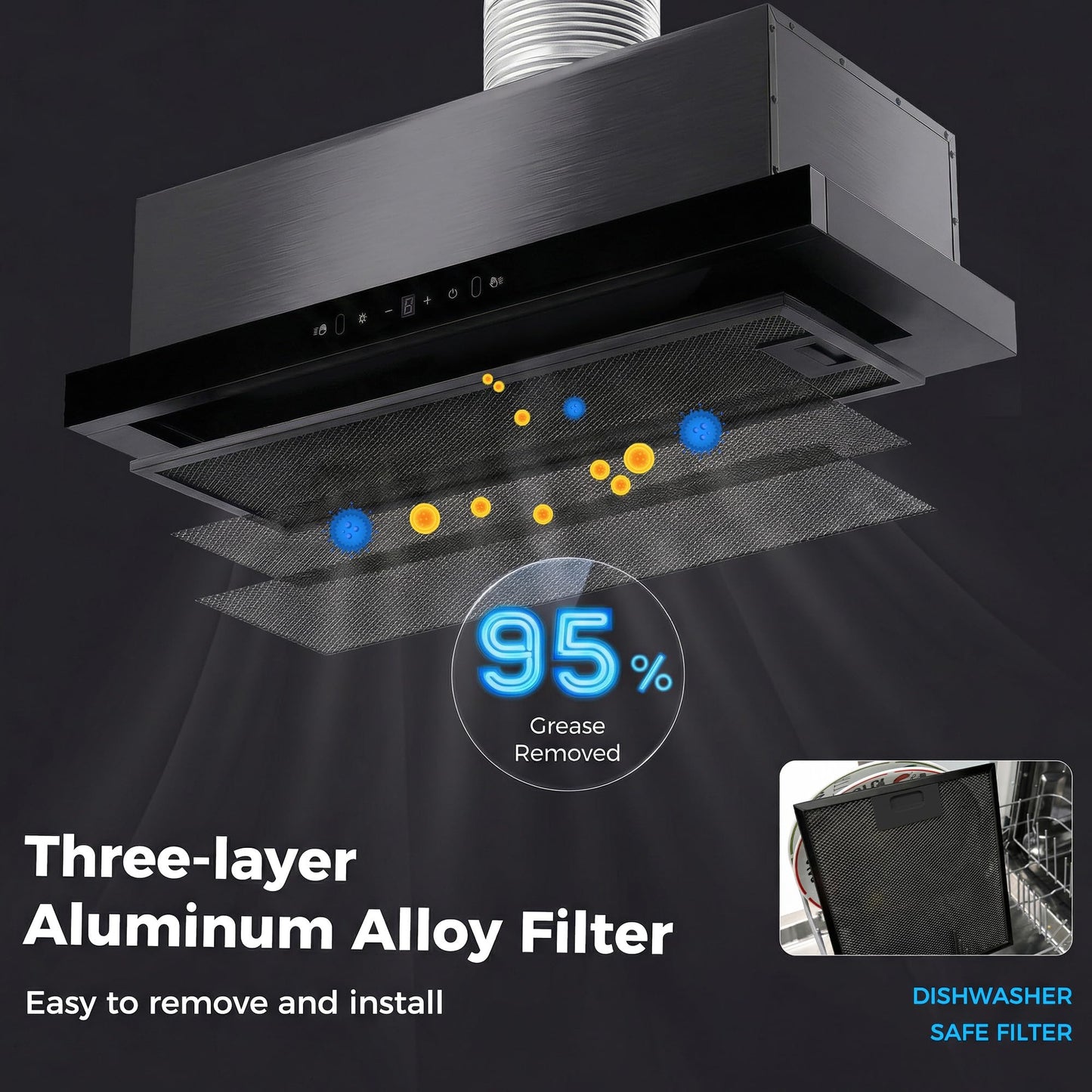 MOMOKOVA Range Hood 30 Inch Under Cabinet, Kitchen Hood with 750 CFM, 3-Speed Gesture Sensing & Touch Control, Stainless Steel Vent Hood with Pull-out Panel, LED Lights, 2 Pcs Aluminum Filters