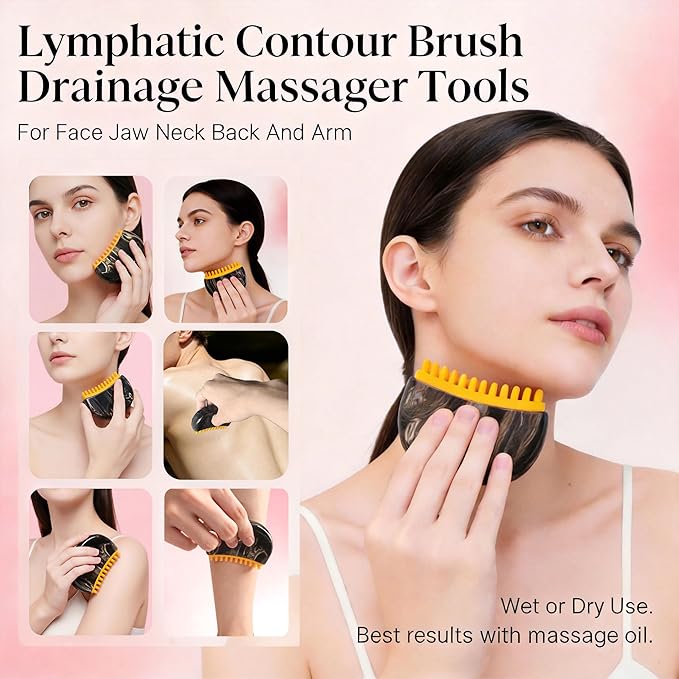 Lymphatic Contour Face Brush, Lymphatic Drainage Brush,Gua Sha Facial Tools for Lymphatic Drainage,Silicone Soft Head Dry Brush and Wet Brush Use