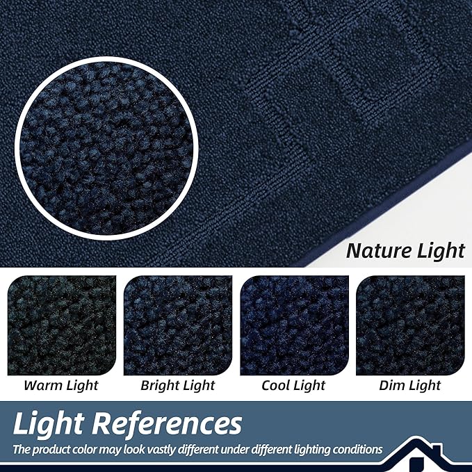 BEQHAUSE Door Mat 20" x 32", Non-Slip Door Mats Indoor Entryway Rugs Washable Low-Profile Absorbent and Stain Resist Floor Mats, Dog Door Mat for Front Back Door, Mud Wet Shoes & Paws, Navy Blue