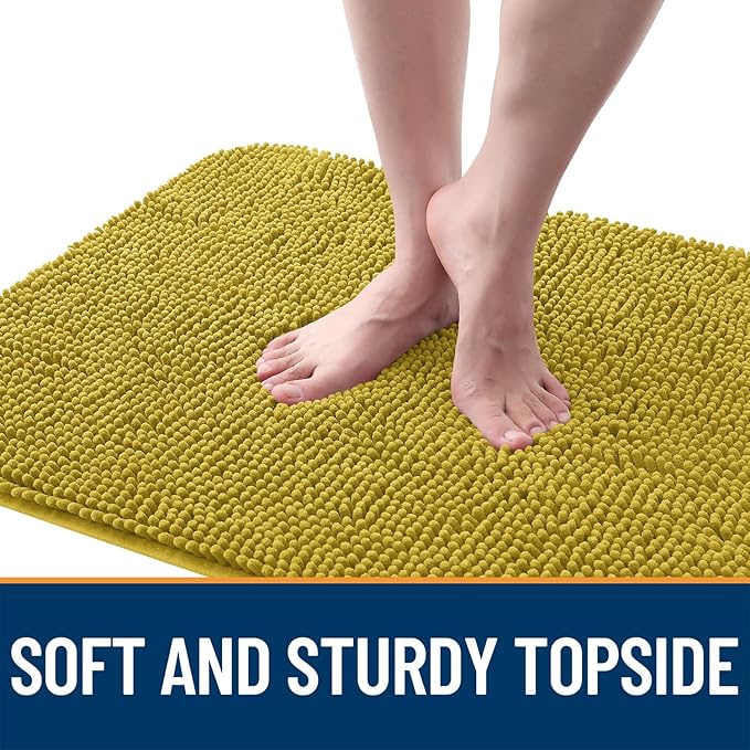 OLANLY Dog Door Mat for Muddy Paws 44x24, Absorbs Moisture and Dirt, Absorbent Non-Slip Washable Doormat, Quick Dry Chenille Mud Mat, Entry Indoor Entryway Carpet for Inside Floor, Mustard Yellow