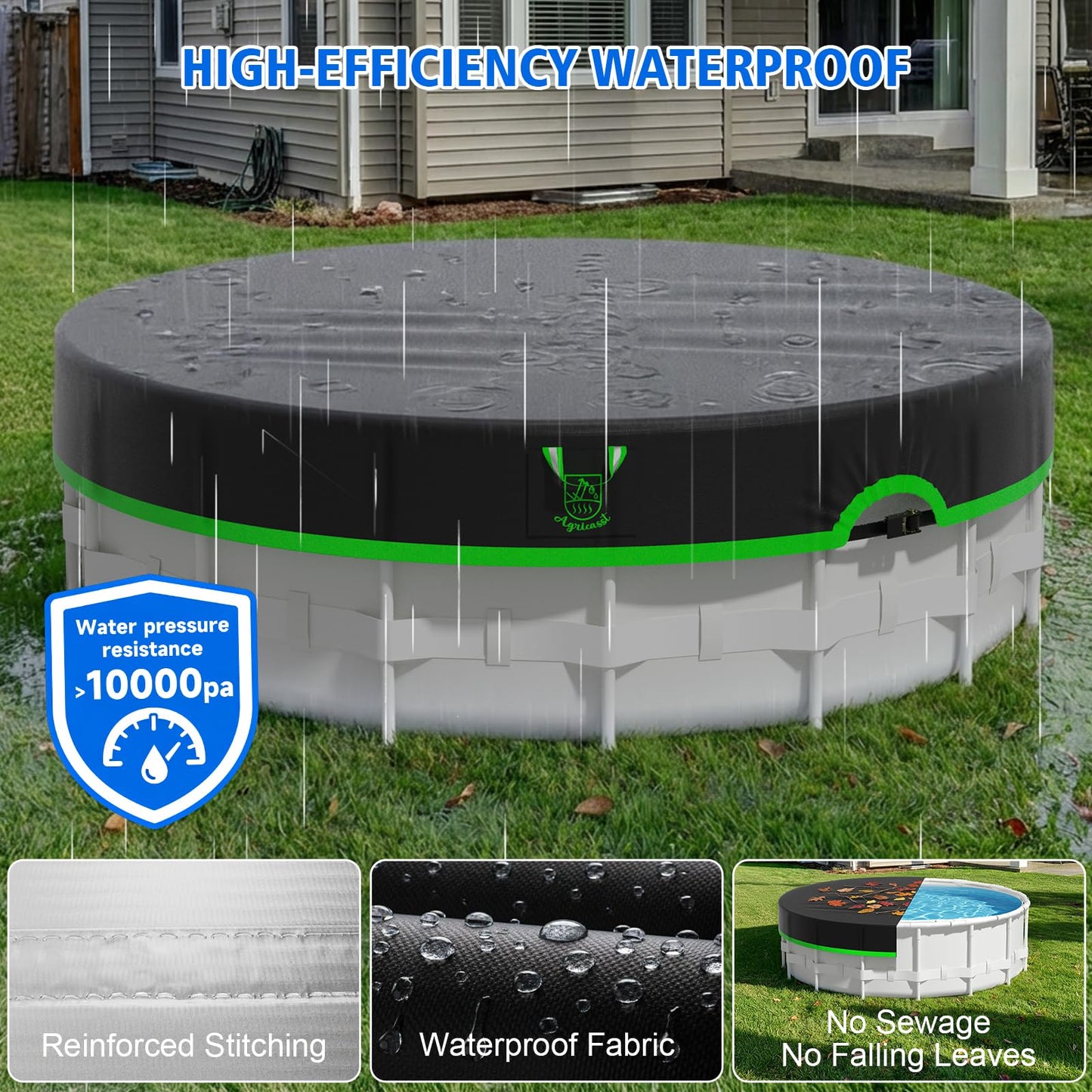 Agricasst 14ft Round Pool Cover, 420D Heavy Duty Above Ground Pool Cover with Sturdy Strap Ratchet Tensioner & Reflective Handles, Enhance Windproof, Side Seamless Tear Resistant, Weather Protection
