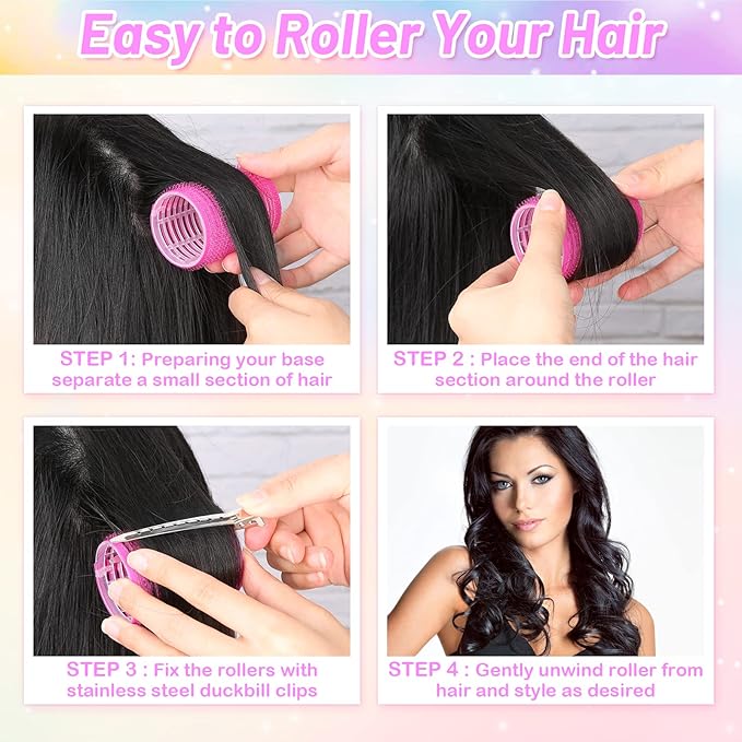 46pcs Hair Curlers Rollers, Cludoo Jumbo Big Hair Roller Sets with Stainless Steel Duckbill Clip, 4 Size Self Grip Hair Curlers Rollers for Long Medium Short Thick Fine Thin Hair Bangs Volume
