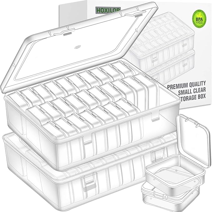 Bead Organizer Box, 60pcs Small Clear Plastic Storage Containers, Craft Storage Box Features Hinged Lid and Labels, Mini Boxes for Bracelets, Jewelry, Diamonds, Clay Beads, Screws, Seeds, Small Parts