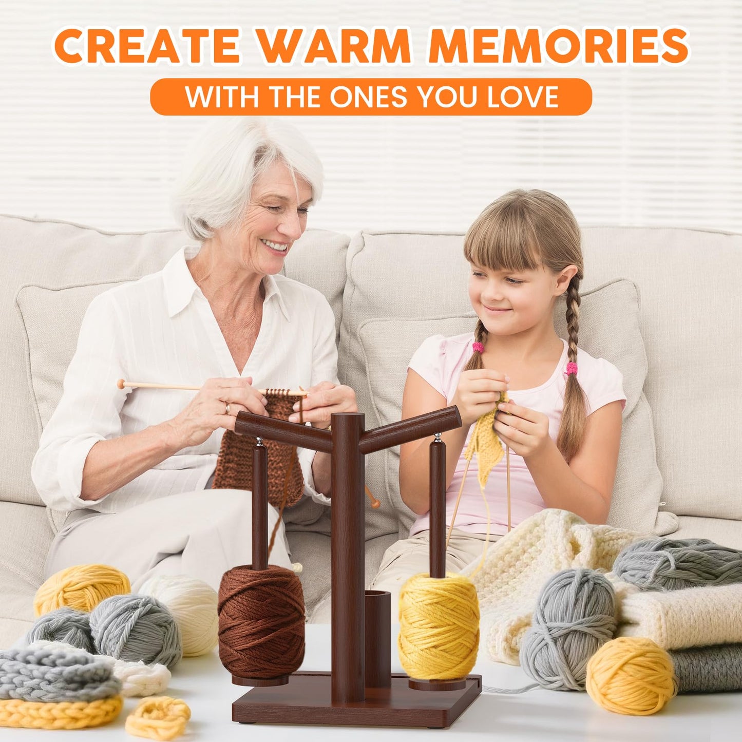 HangerSpace Wooden Yarn Holder for Crocheting and Knitting, Upgraded Magnetic Rotating Yarn Spinner with 2 Spindles, Perfect for Crocheting and Knitting Lovers