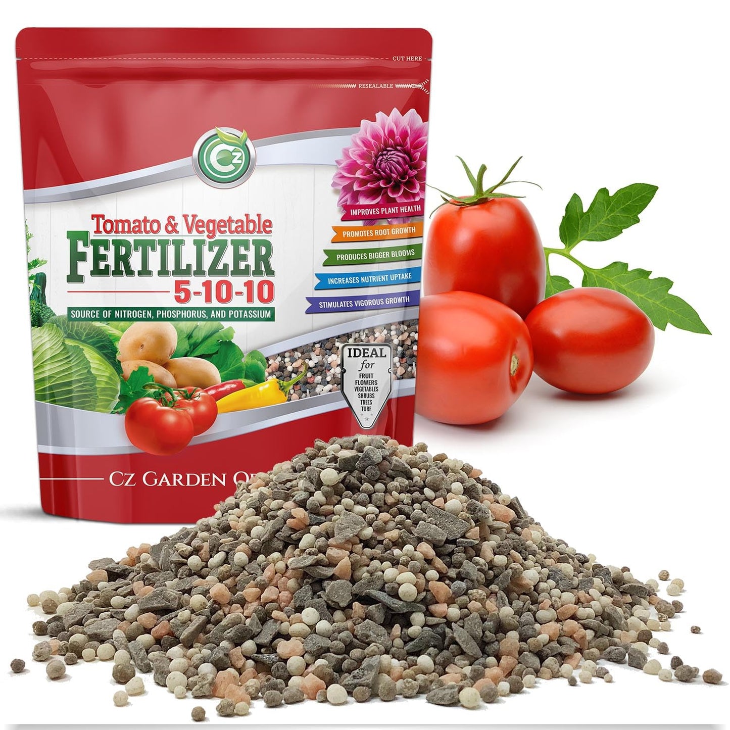 5-10-10 Tomato & Vegetable Fertilizer - Made in USA - 2% Iron + Micronutrients Plant Food for Flower Gardens