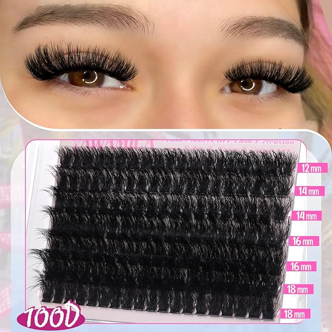 Yawamica Wispy Eyelash Clusters 12-18mm Mix 80D 100D Volume Fluffier Cluster Lashes D Curly Lash Clusters 280PCS Individual Lashes DIY Lash Extension by Self