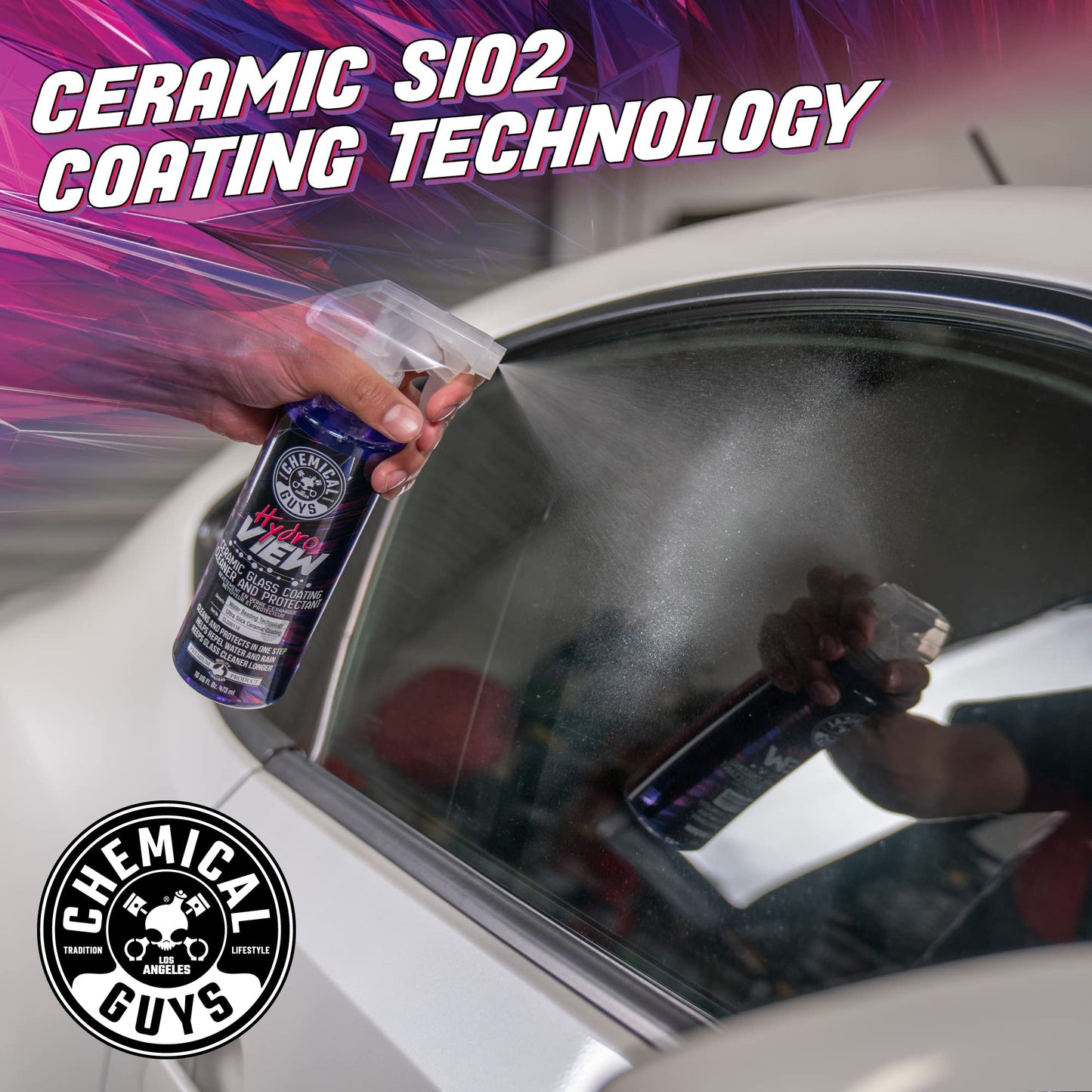 Chemical Guys HydroView Ceramic Glass Cleaner & Coating - Cleans & Adds Hydrophobic Protection, Car Window Cleaner for Glass, and Mirrors, Trucks, SUVs, and Home Use - 16 fl oz