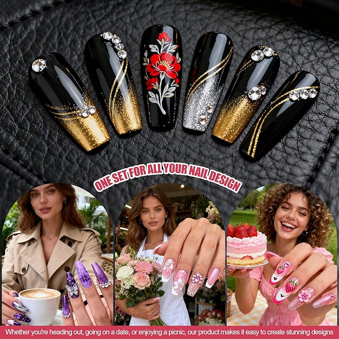 Artdone Nail Striping Tape Lines Kit With Nail Art Pens Dotting Tools And Liner Brushes For Gel Polish Small Detail Drawing Design Paint
