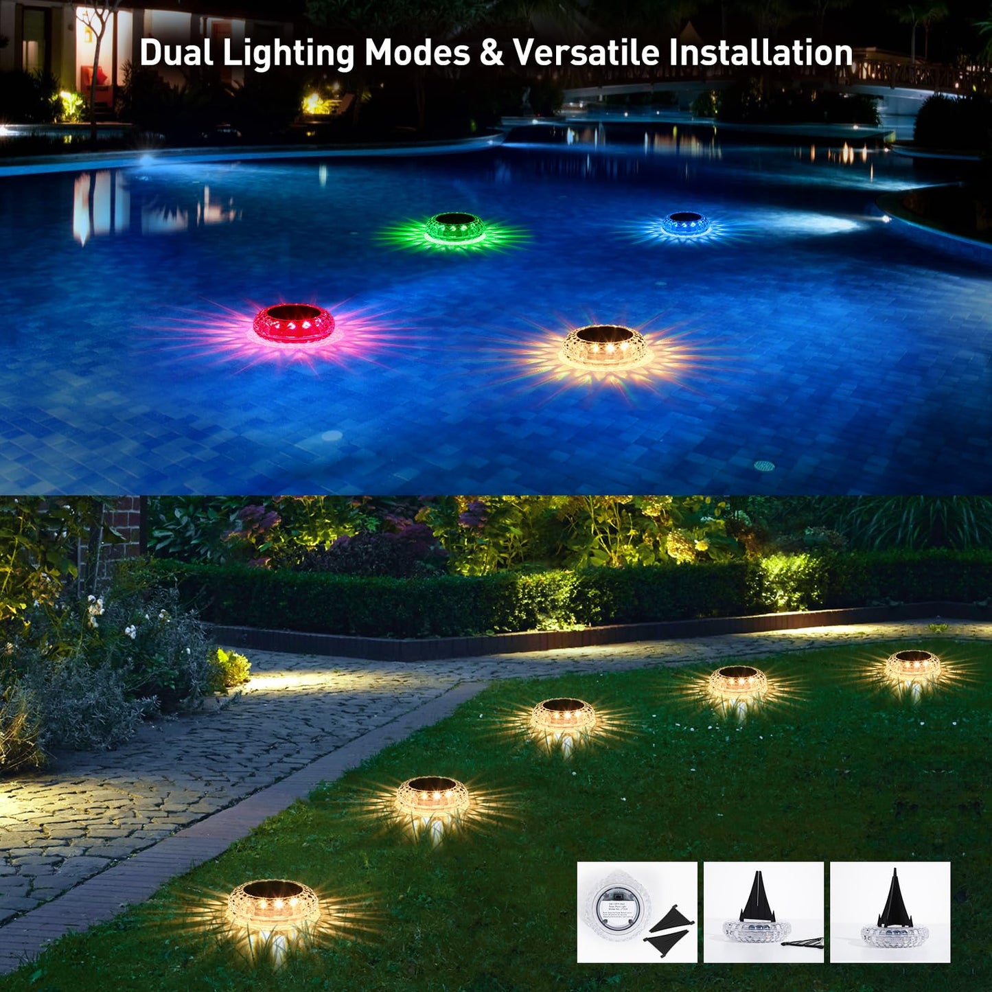 Floating Pool Lights for Party , Solar Powered Color Changing Lights with 2 Modes (Transition & Constant) , IP67 Waterproof Pool Accessories for Inground, Above Ground Pool, Pond, Bathtub (2 Pack)