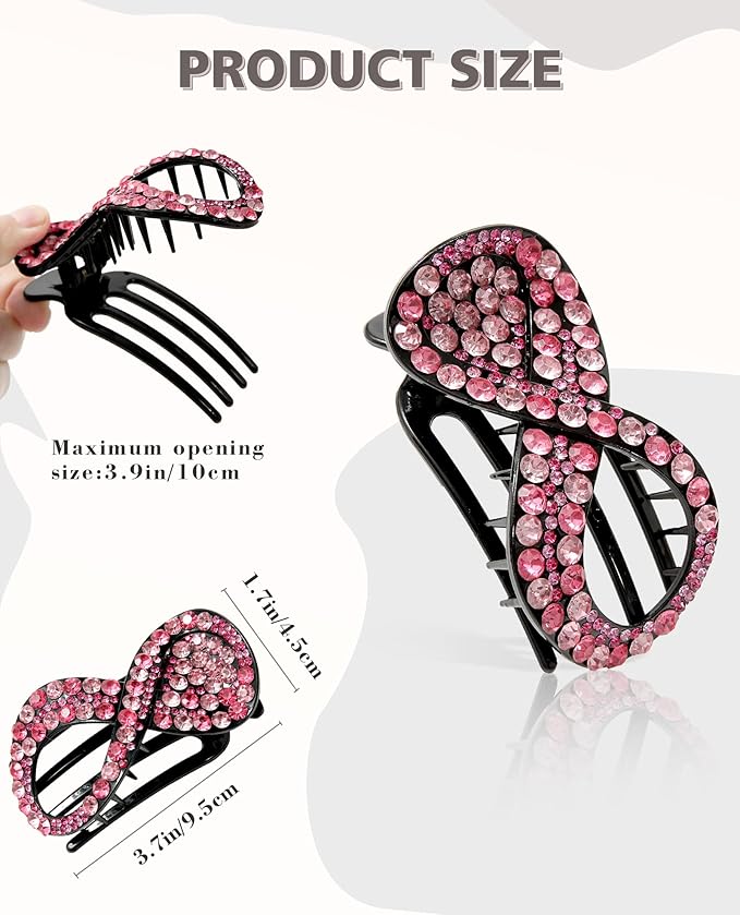 5PCS Rhinestone French Hair Clips for Women Thick Hair No Slip Curved Claw Clips Strong Hold Flat Hair Clip (Curved(Medium,3.54"))
