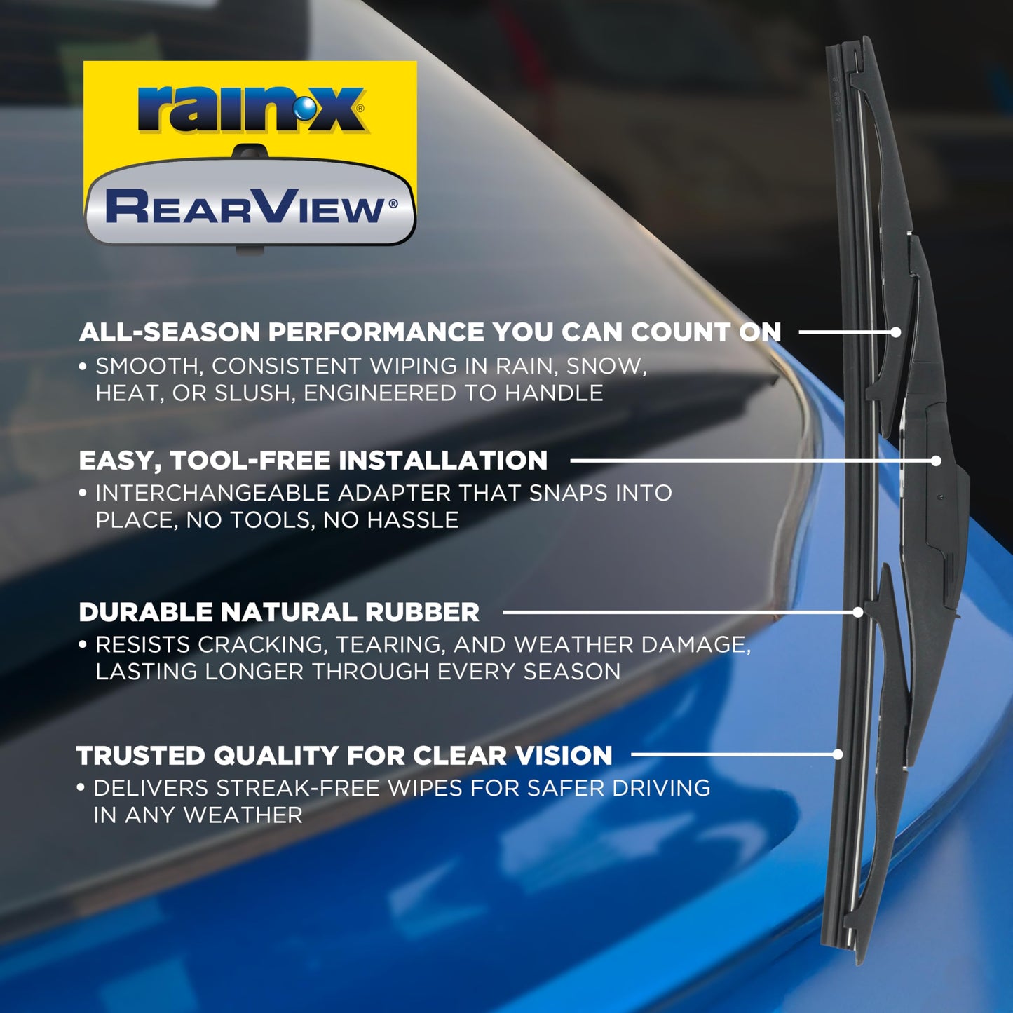 Rain-X 850211 RearView Wiper Blade 11", OEM Replacement Rear Windshield Wiper, Interchangeable Adapter for Easy Installation, All-Weather & All-Season Performance, Composite