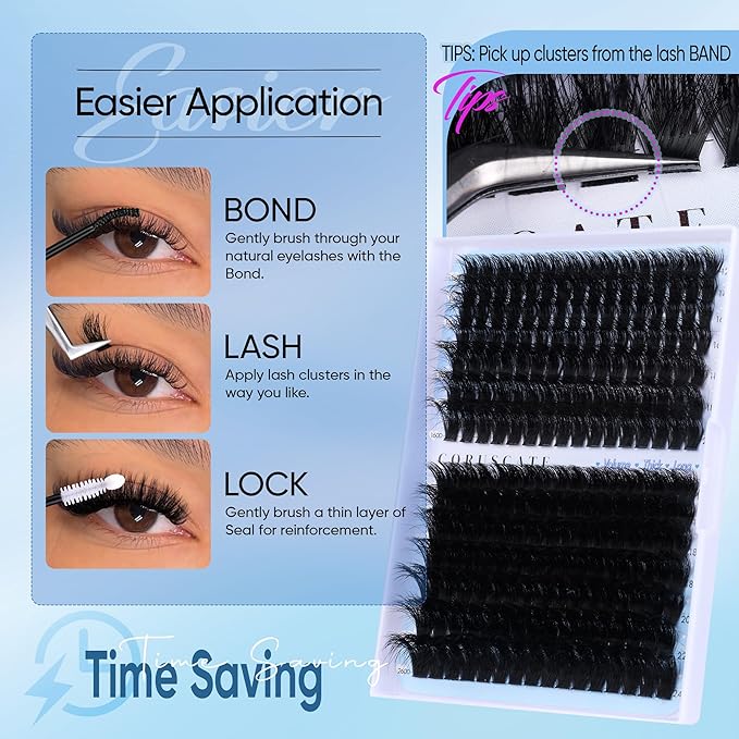 CORUSCATE Lash Clusters 160D+260D Eyelash Clusters 12-24mm Long Lash Extension Thick Cluster Eyelash Extensions Volume Strip Mink Lashes Cluster Dramatic Full Salon Look Mega Eyelashes