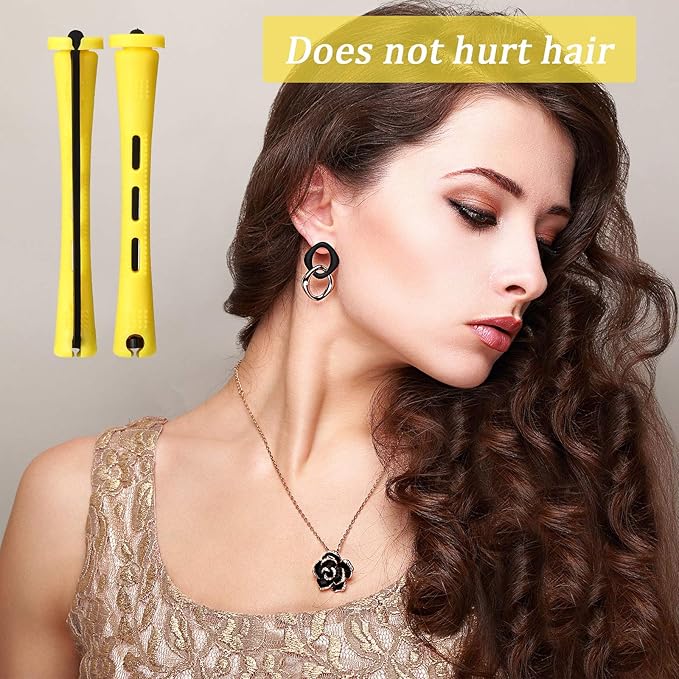 WILLBOND 60 Pcs Short Perm Rods Natural Hair Perm Rods with Elastic Rubber Band Non Slip Plastic Perming Cold Wave Kit for Women Hairdressing Styling Tool(0.28 Inch,Yellow)