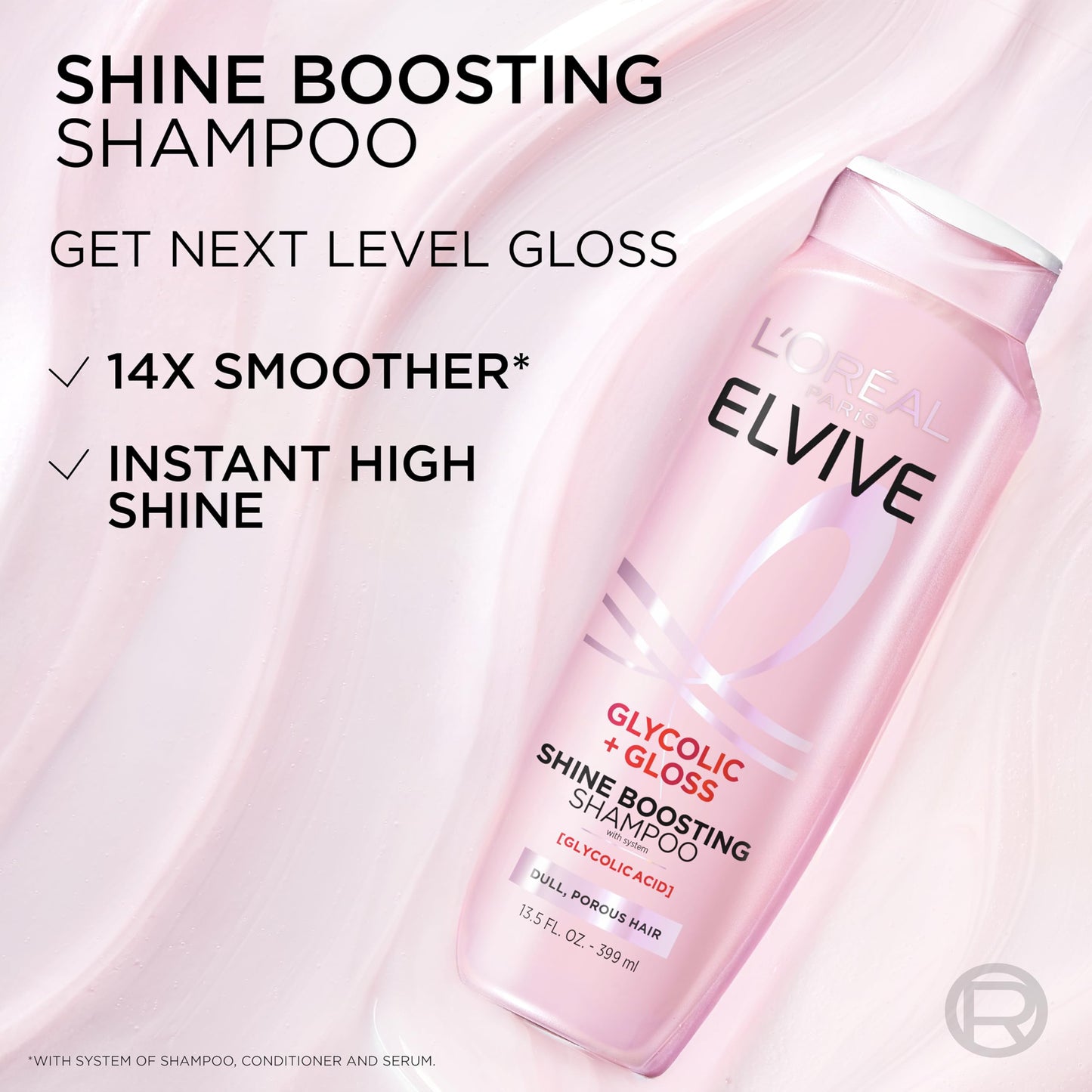 L'Oreal Paris Elvive Glycolic + Gloss Shine Boosting Shampoo and Conditioner Set, Cleanses and Smooths Dull, Porous Hair Into High-Shine, Glossy Hair, 1 Kit
