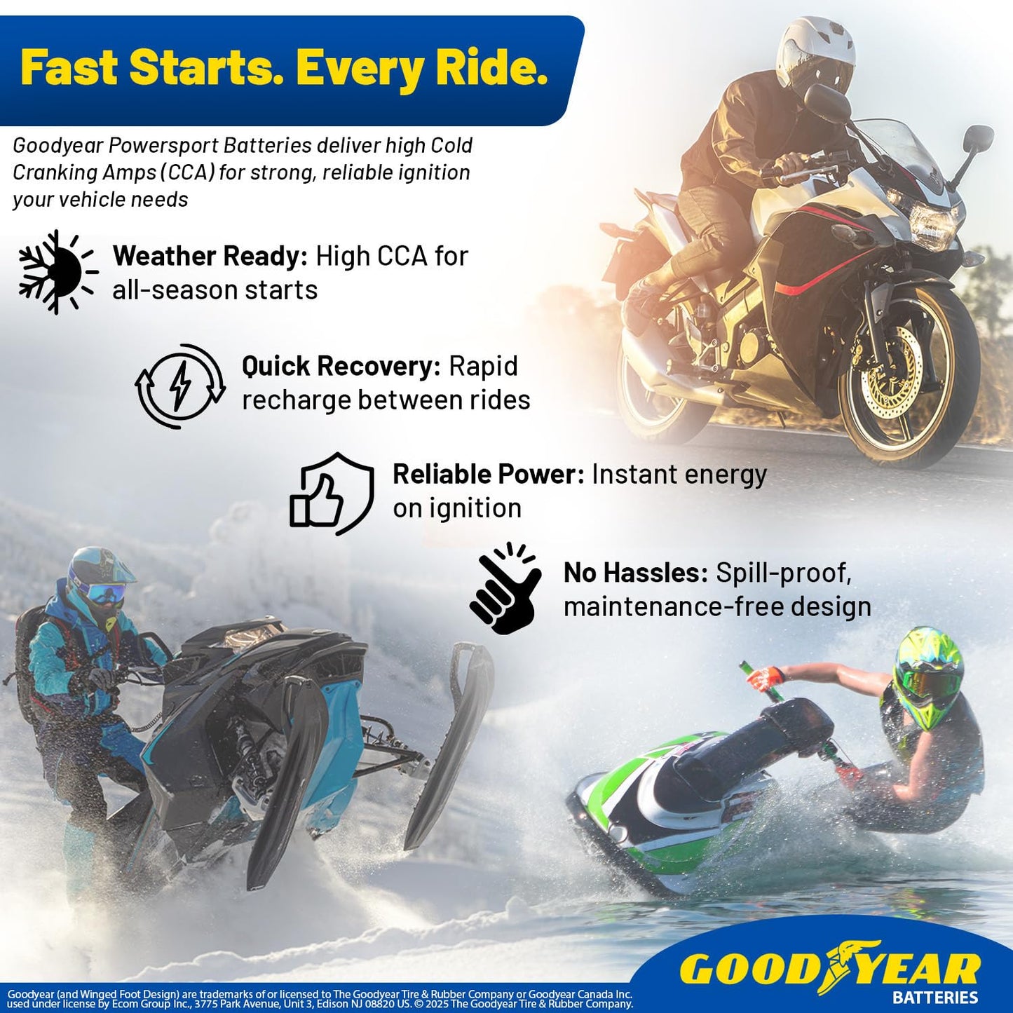 Goodyear GYTX5L - 12 Volt 5 AH, 80 CCA, Rechargeable High-Performance, Maintenance Free, SLA - AGM Battery for Motorcycle, ATV, UTV, 4-Wheeler, Snowmobile, Watercraft and more!