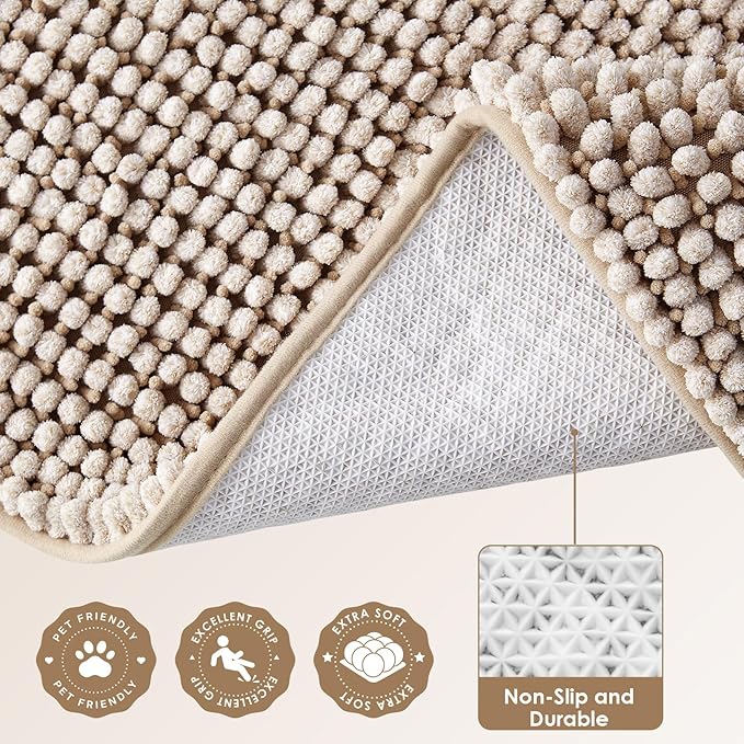 EHEYCIGA Super Absorbent Dog Door Mat for Muddy Paws 60x36 Inch Indoor, Front Doormat Outside Entrance, Quick Dry Chenille Washable Dog Crate Bed, Non-Slip Pet Rug Mud Mat Outdoor Entryway, Beige