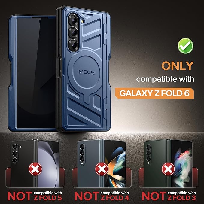 TONGATE for Samsung Galaxy Z Fold 6 Case with Privacy Screen Protector, [Compatible with MagSafe][Anti Spy] Shockproof Z6 Phone Case, Built-in Kickstand & Belt Clip & S Pen Holder for Z Fold 6, Blue