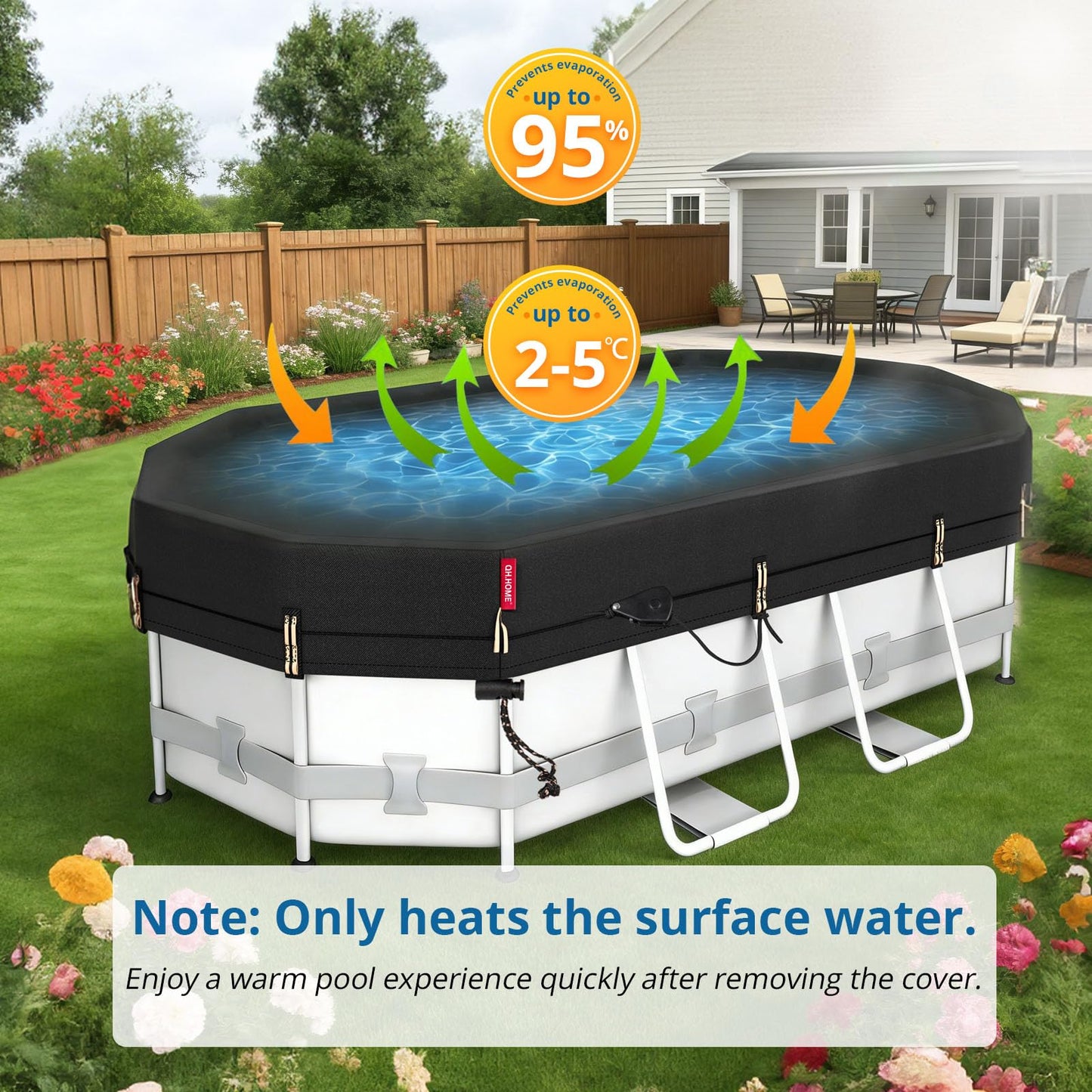 QH.HOME 8.2x14ft Oval Pool Cover,[Ultimate Windproof & Tear-Resistant Fabric],Snug Fit with Patented Ratchet & Weight Rings,Solar Pool Cover for Above Ground Pools, Blocks Leaves &Waterproof