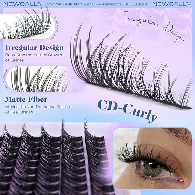 Wispy Lash Clusters Natural Look Cluster Eyelash Extensions 3D Look Eyelash Clusters CD-curly 10-16MM DIY Lash Extension at Home Easy to Use Individual Lashes Clean Eye Makeup by Newcally