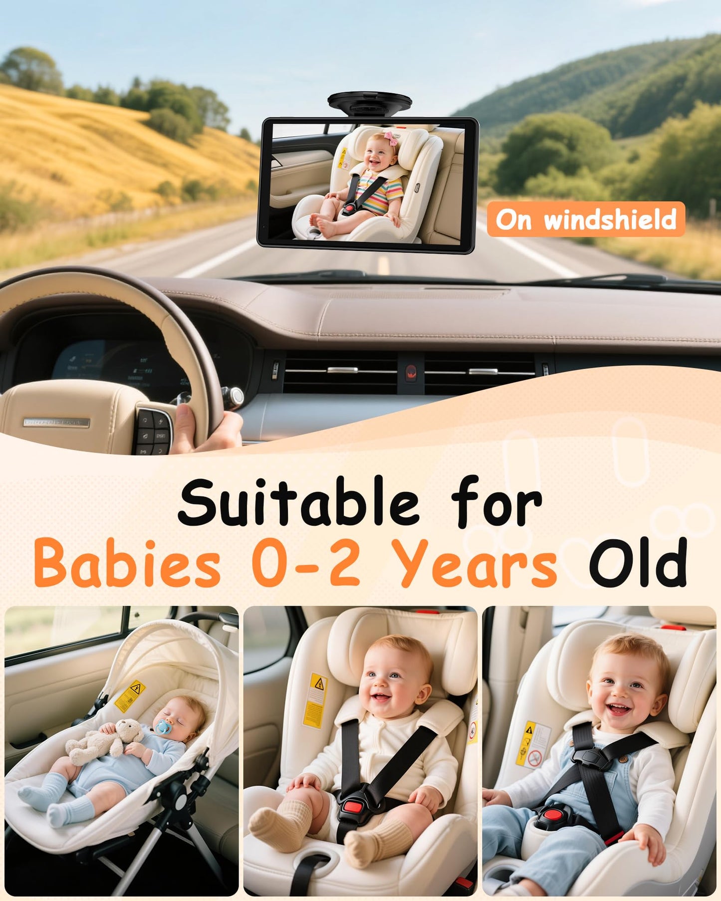 Rohent Baby Car Camera 7.2-Inch Monitor: 1080P HD Rear Facing Infant Backseat Camera with Night Vision 360° Rotation Wide Angle USB Plug & Play Anti-Glare Screen for Safe Driving F25