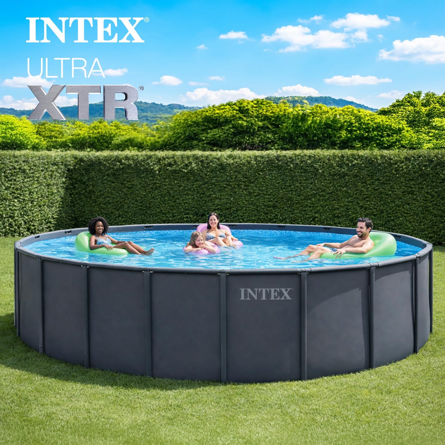 INTEX Ultra XTR 18 ft x 52 in Above Ground Pool Set, Round Swimming Pool with Steel Frame, 2100 GPH Sand Filter Pump, Ladder, Cover, & Ground Cloth