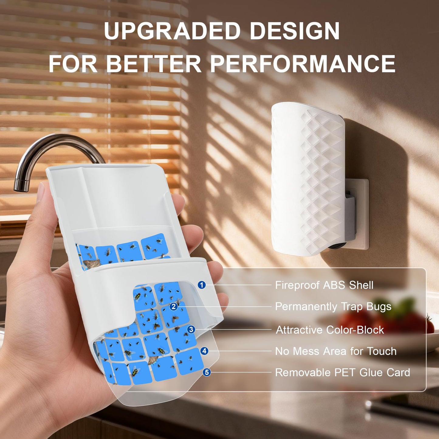 Flying Insect Trap for Indoors, Plug-in Fly Trap Bug Catcher for Gnats, Fruit Flies & House Flies, Upgraded Blue UV Light Trap with Sticky Cards, Silent & Mess-Free, 1 Device + 5 Refill