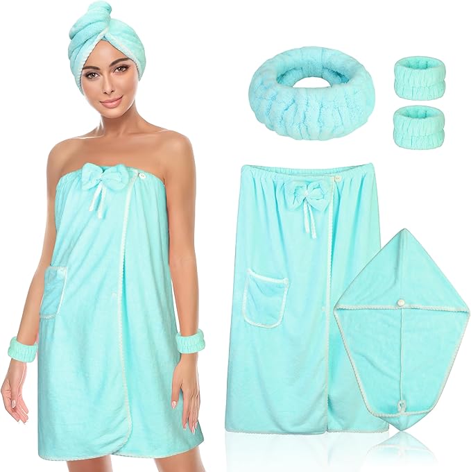 Towel Wrap Women Shower Robe Adjustable Closure Bathrobe with Hair Drying Towel & Spa Wraps