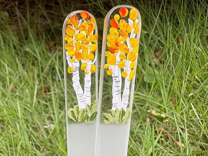 Aspen Tree Glass Nail File Ã¢ÂÂ Hand-Painted Czech Crystal Nail File, Gentle Nail Care Tool, Eco-Friendly & Durable, Unique Fall-Inspired Nail Art Gift for Women